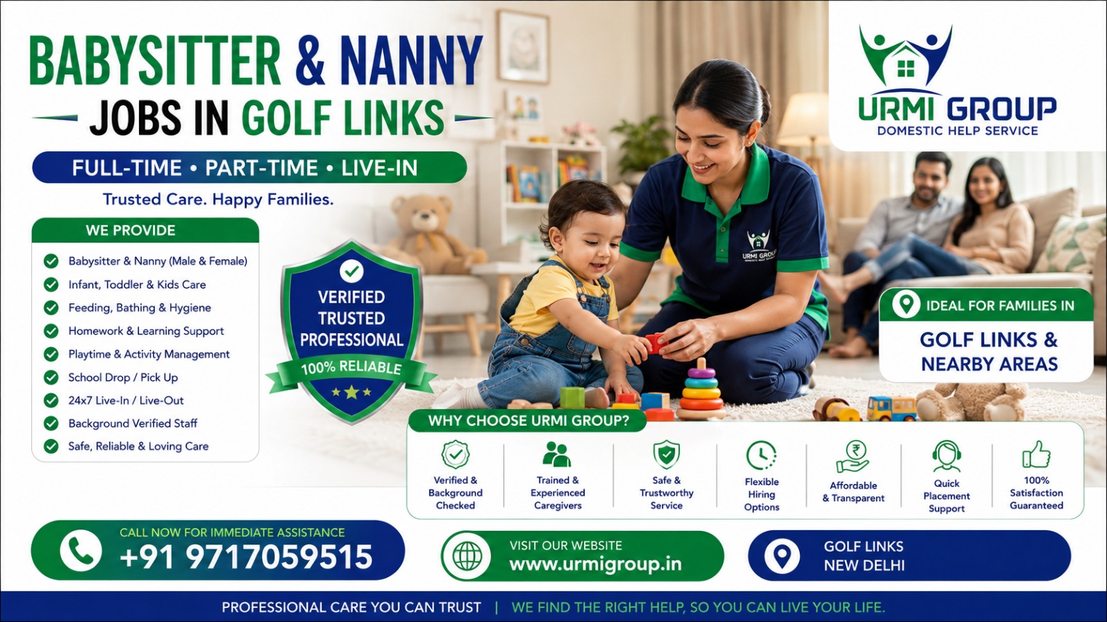Babysitter and Nanny Jobs in Golf Links, Delhi – Full-Time, Part-Time, Live-In Hiring