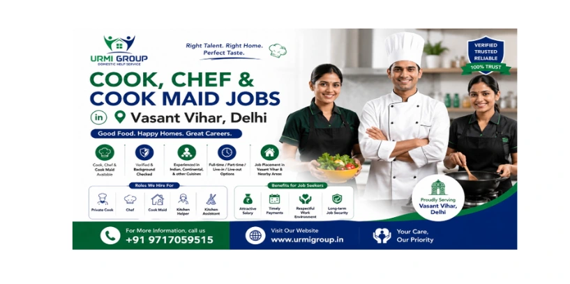 Cook, Chef & Cook Maid Jobs in Vasant Vihar, Delhi – Full-Time, Part-Time, and Live-In Hiring