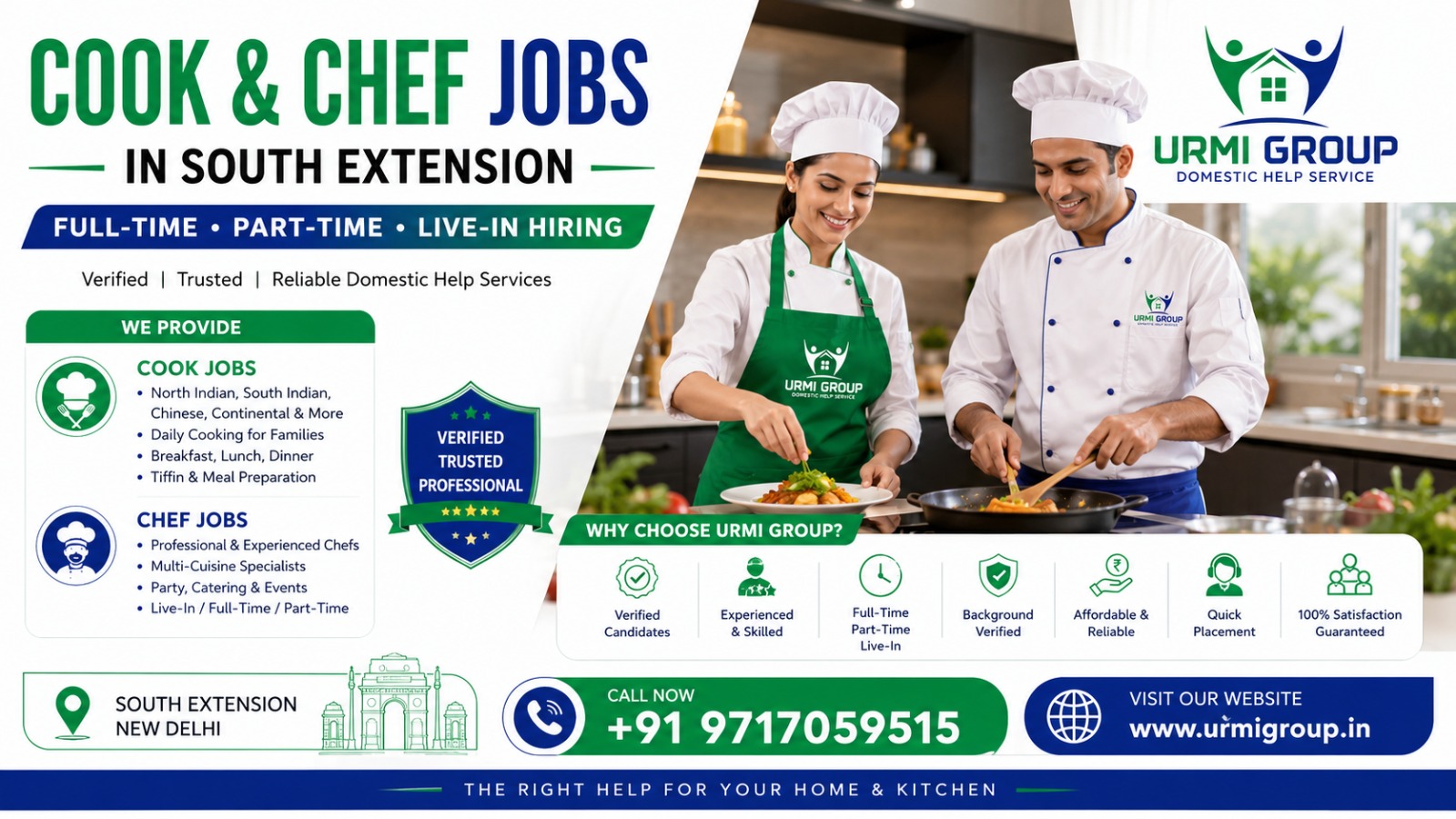 Cook & Chef Jobs in South Extension, Delhi – Full-Time, Part-Time, Live-In Hiring
