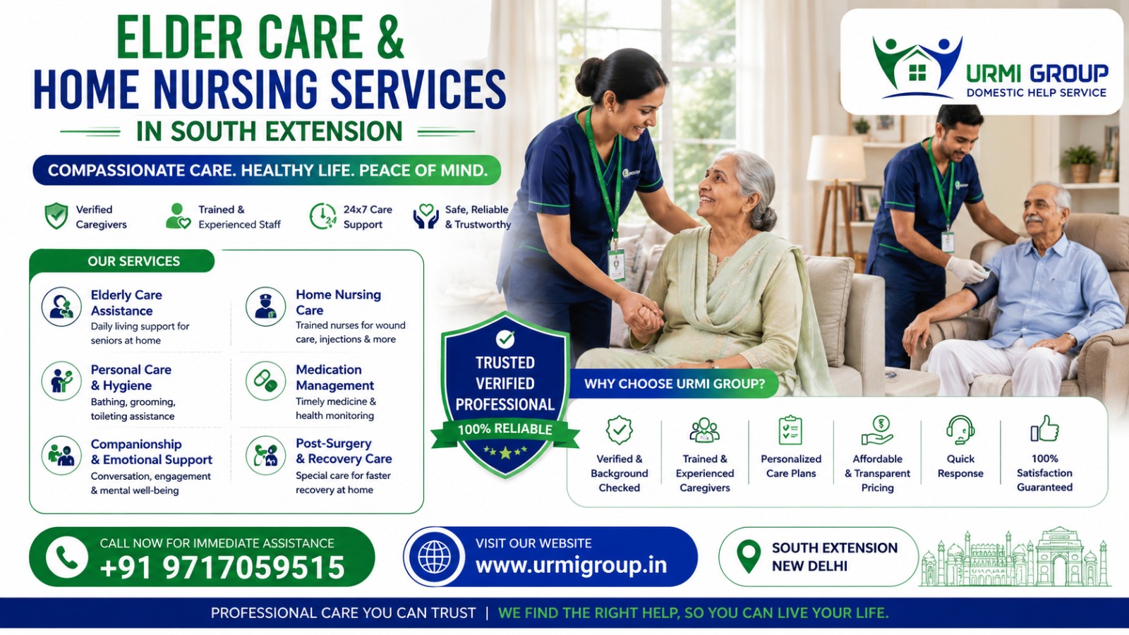 Elder Care & Home Nursing Services in South Extension, Delhi – Full-Time, Part-Time Hiring