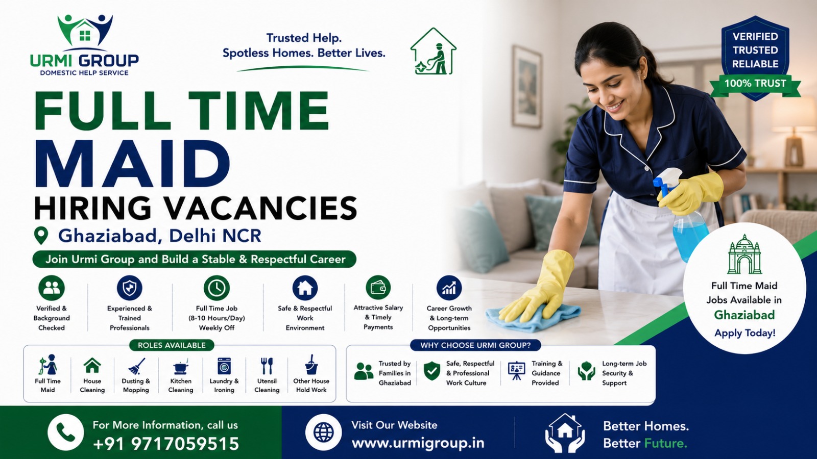 Maid Jobs in Ghaziabad – Live-in & Full-Time Maid Jobs – Urmigroup