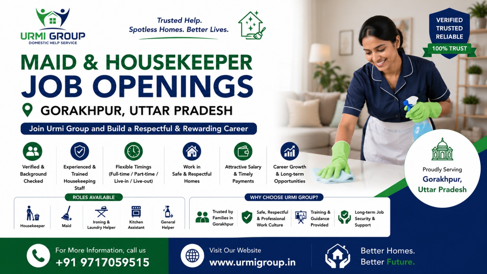 Maid Jobs in Gorakhpur (Part-Time, Full-Time, 24-Hour Live-In)