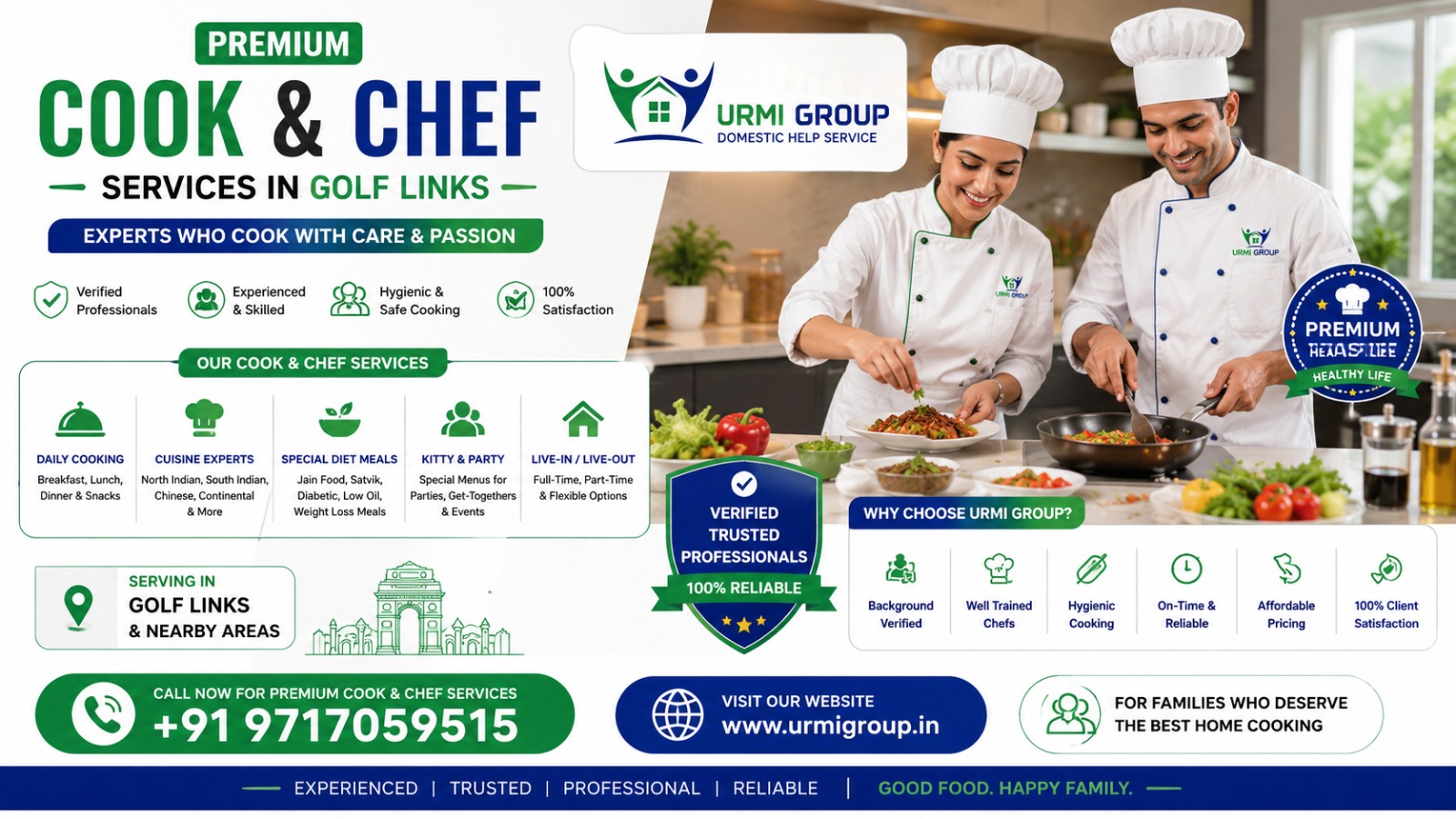 Premium Cook & Chef Services in Golf Links, Delhi – Full-Time, Part-Time, Live-In Hiring
