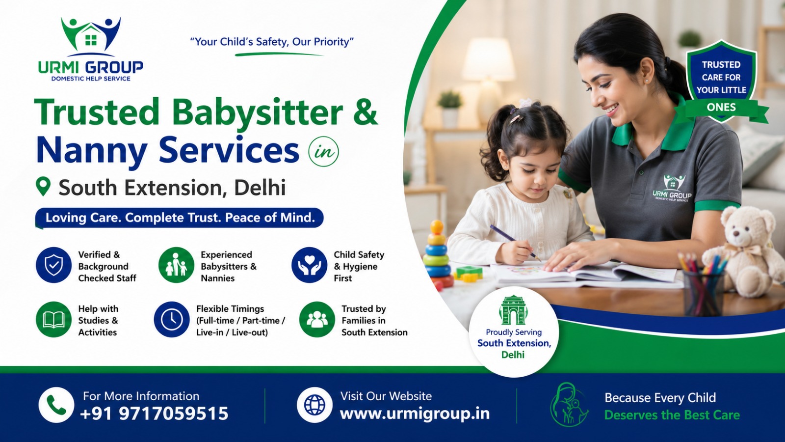 Trusted Babysitter & Nanny Services in South Extension, Delhi