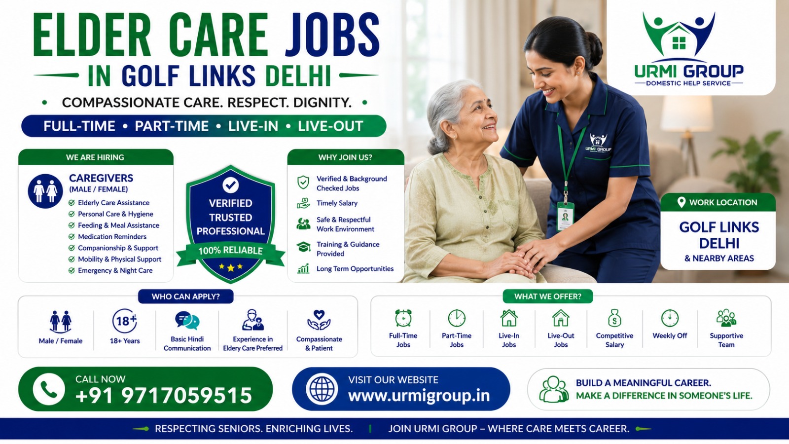 Elder care jobs in Golf Links Delhi – Hiring Now | Urmi Group