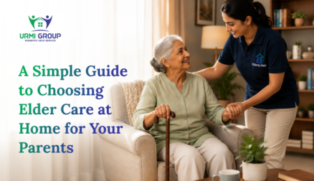 Elderly woman receiving assistance from a professional caregiver at home, illustrating a simple guide to choosing elder care for parents.